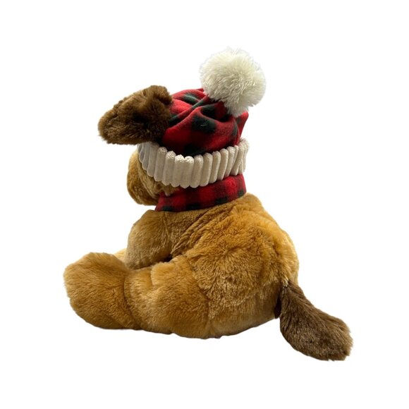 Hugfun Christmas Brown Puppy Dog Winter Plaid Hat Scarf 12" Plush Stuffed Animal - Picture 2 of 10
